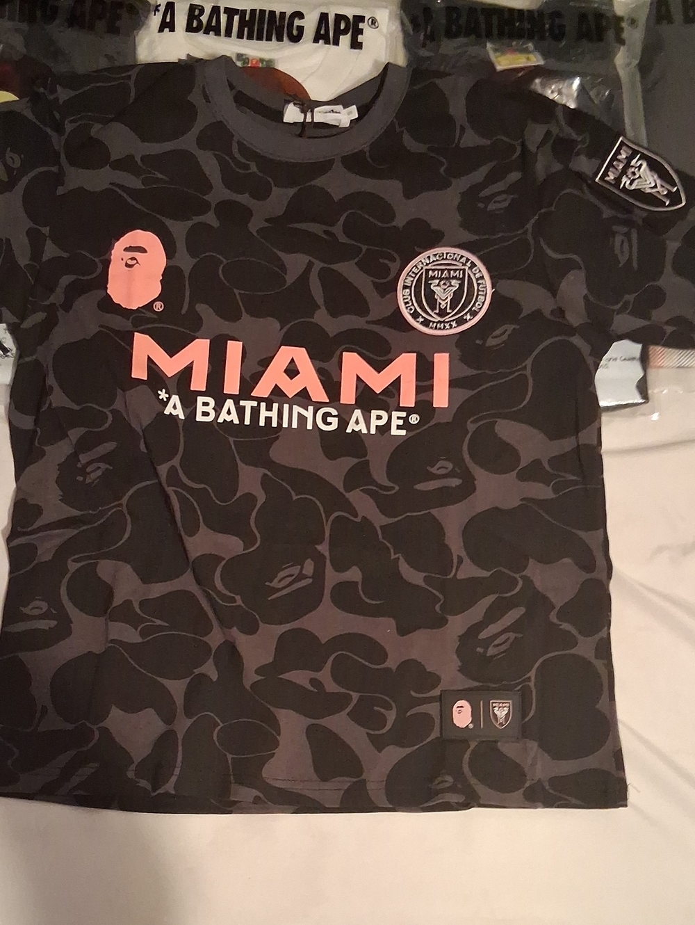 A Bathing Ape MIAMI Camo Graphic Tee - Black & Coral Pink